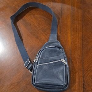 (J9)  Navy Vinyl Crossbody Mens  Bag